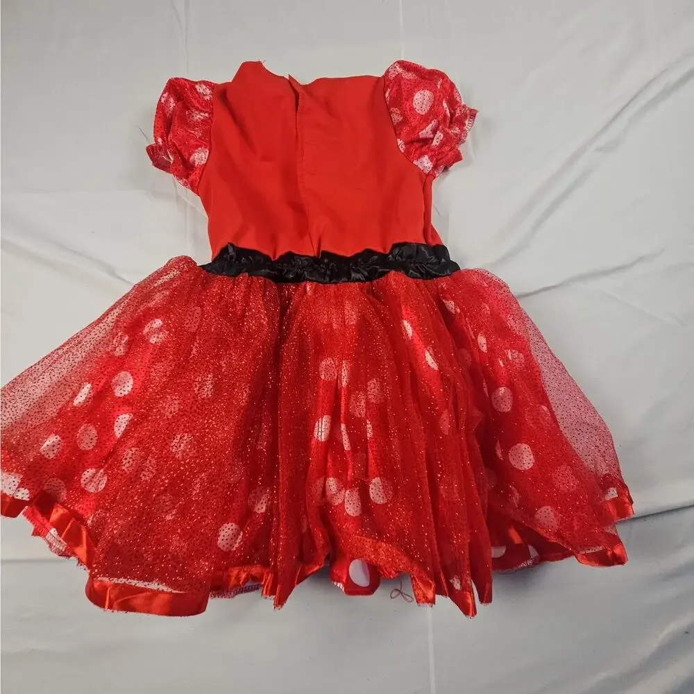 Disney Minnie Mouse Halloween Dress-Up Costume Dress Red White Polka Dot 3T-4T